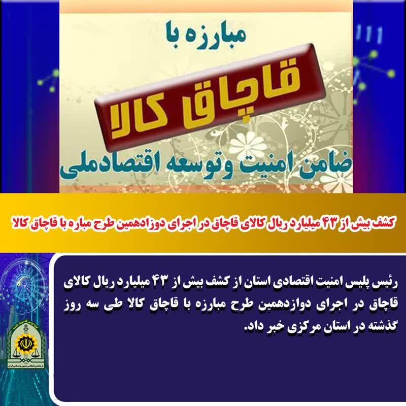 کشف بيش از 43 ميليارد ريال کالاي قاچاق در اجراي دوزادهمين طرح مباره با قاچاق کالا